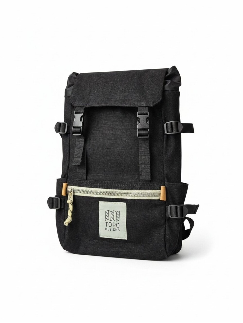 Topo Designs Rover Pack Backpack Black Canvas Roll Top Hiking Travel Daypack